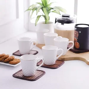 Clay Craft Ripple Impression Fine Ceramic Gold Line Coffee/Tea Mug Set of 6 - 180 ml each
