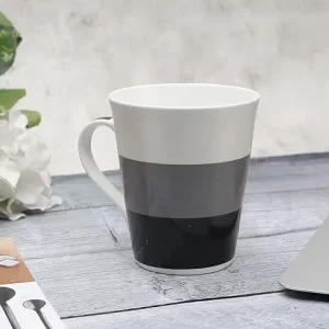 Clay Craft Fine Ceramic 1Pc- 330 ml-Milk Mug - White Grey and Black Striped